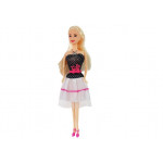 Bábika s dlhými vlasmi 28 cm + šatník a bižutéria - čierno-biela